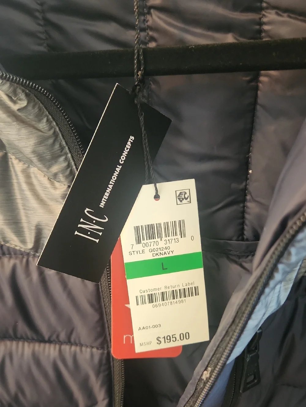 INC International Concepts Quilted Puffer Jacket in Gray and Navy